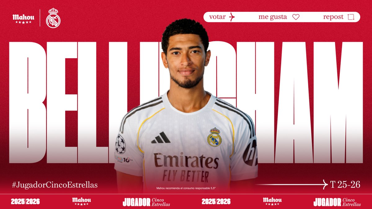 RT o MG si crees que <a href="/BellinghamJude/">Jude Bellingham</a>  ha sido el #JugadorCincoEstrellas del <a href="/realmadrid/">Real Madrid C.F.</a> en abril. (2/5)