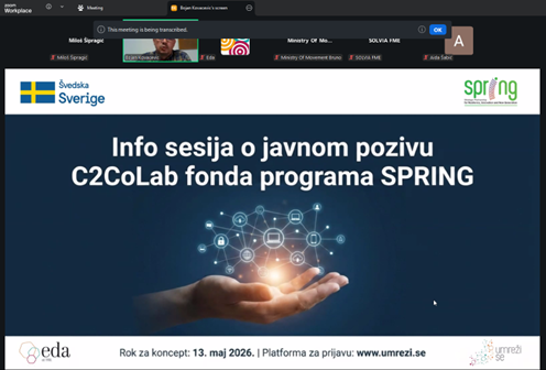 razvojna_Eda's tweet image. The online info session on the #C2CoLab #PublicCall under the SPRING program was attended by 66 representatives of #SMEs, consulting firms, and other organizations. All participants’ questions were answered.
More info: edabl.org/c2colab-info-s…
The program is funded by @SwedenBiH.