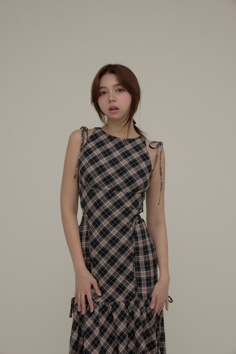 Grenda ribbon long dress color check size s/m ¥16500-tax in