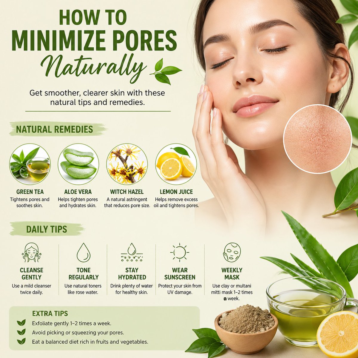 AreeshaU91600's tweet image. Large pores can make skin look uneven, but you can naturally minimize their appearance at home with simple skincare habits. #NaturalSkincare #LargePores #SkinCareRoutine #GlowingSkin #HealthySkin #HomeRemedies #FaceCareTips #BeautyTips #ClearSkin