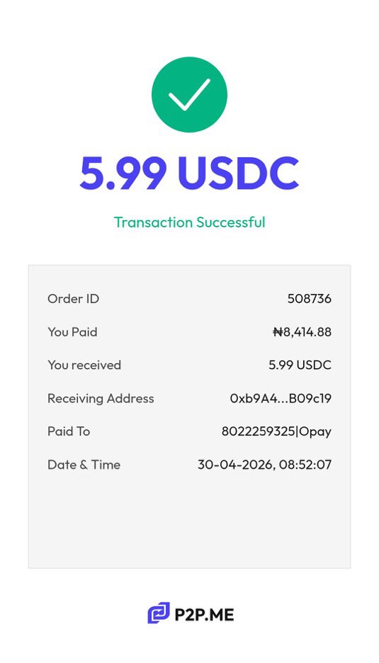0xBabywhale5's tweet photo. free $5 from @p2pdotme 🔥🔥🔥 

> go to https://t.co/VTEmmvW0G7 
> select Nigeria as country 
> proceed to main page
> scroll down a bit and click on increase transaction limit 
> scroll down and click ZKPassport or verify with socials
> follow prompt and proceed with verification (takes less than a min)
> proceed to home page https://t.co/VTEmmvW0G7
> click buy USDC at the bottom left corner 
> Input buy amount (can buy any amount you want)
> follow prompt and proceed to pay
> wait for USDC to be sent to your wallet 
> Screenshot your USDC 
> post on X with your order verification and tag @p2pmengn 
> wait for admin to quote your message and your $5 refund would be sent to your p2pdotme wallet 
> done! 

limited spots remaining, so rush it!