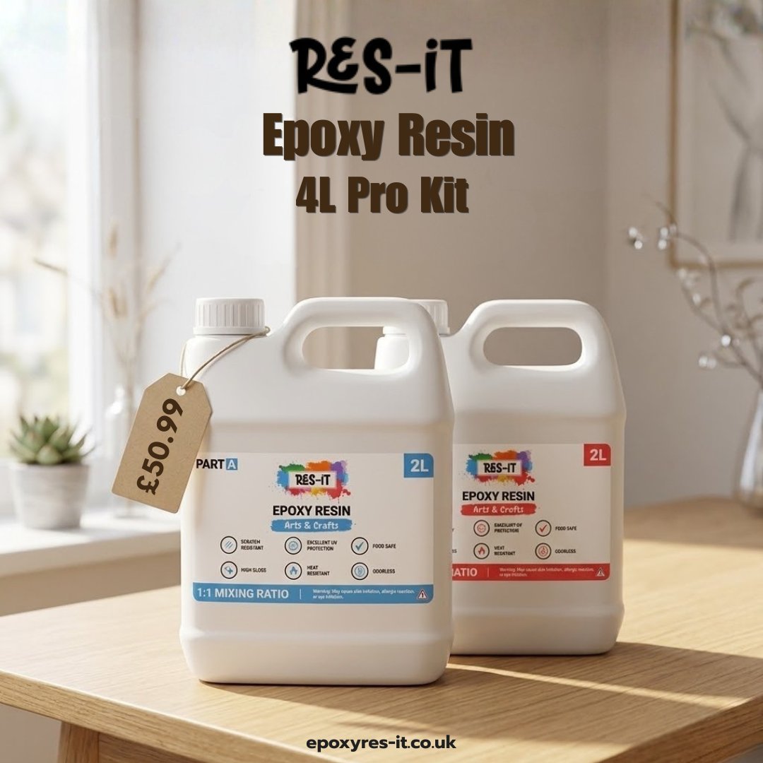 epoxyres_it's tweet image. Calling all UK makers! The Res-iT 4L Pro Kit is back in stock. ⚒️
 Crystal clear, low-odor, and a foolproof 1:1 mix for your next big river table project. Get professional results for just £50.99.
epoxyres-it.co.uk/collections/al…
#ResinArt #Woodworking #Maker
