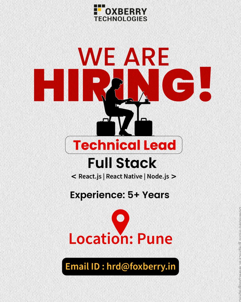 FoxberryTechno's tweet image. 🚨 We’re Hiring 🚨

Foxberry Technologies is looking for a Technical Lead (Full Stack) to shape powerful digital solutions and drive impactful projects.

📍 Pune
🕓 Experience: 5+ years
📧 hrd@foxberry.in

#WeAreHiring #TechnicalLead #FullStackDeveloper #HiringNow #TechJobs