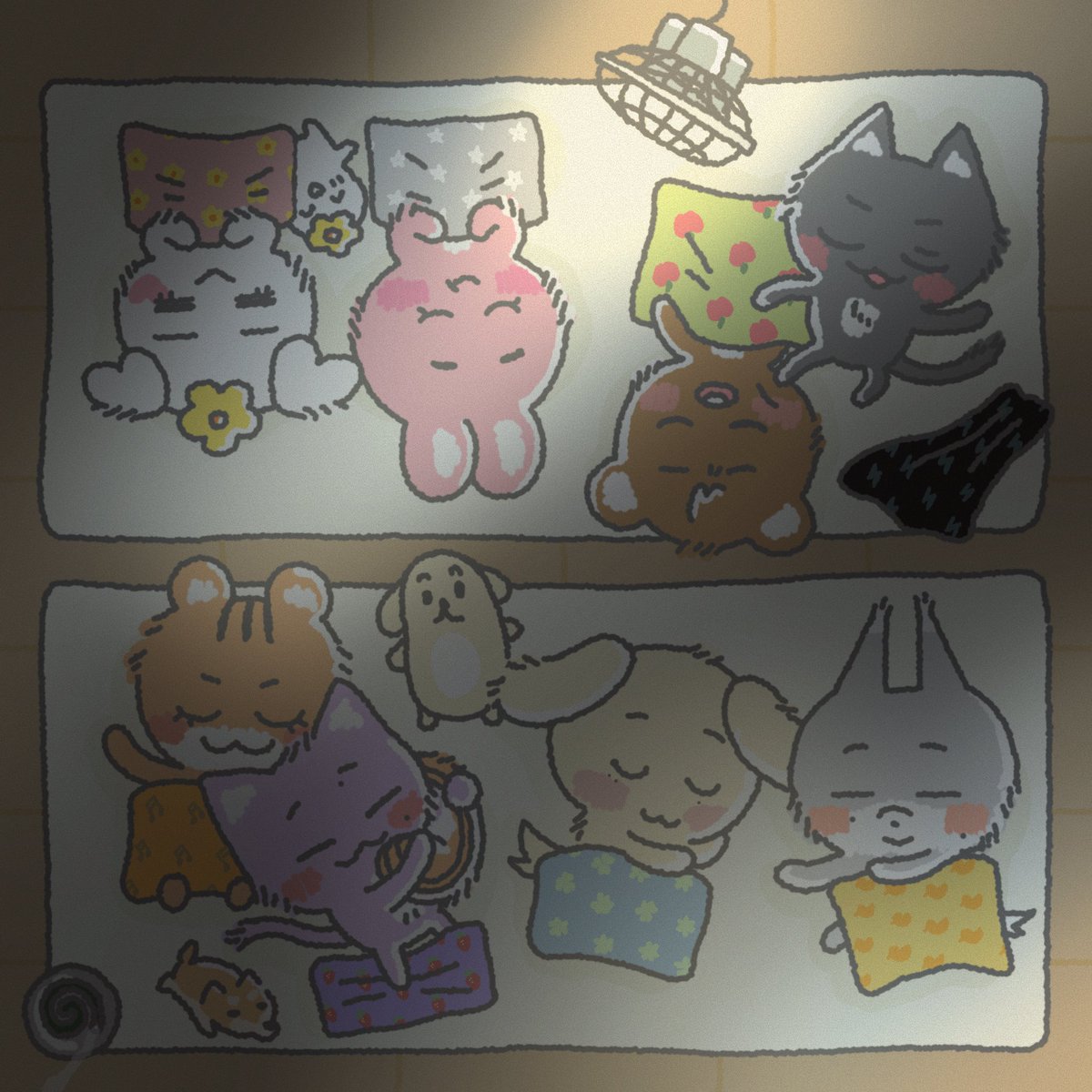 목욕하고 보송보송한 기분으로 다함께 누워서 선풍기와 모기향과 얇은 이불😌

#ATEEZfanart