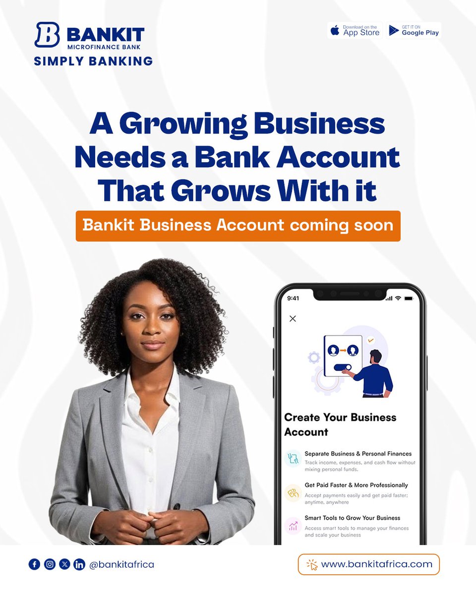 A growing business deserves a bank that grows with it. Bankit Business Account — coming soon to power your success.

#BankitBusiness #SmartBanking #GrowWithBankit #BusinessMadeEasy #BankitAfrica