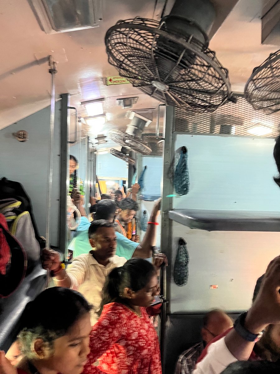 ChockaSoma's tweet photo. @GMSRailway @dinamalarweb @Minnambalamnews Chennai Tiruchendur train 20605  is always going like town bus.. see the standing crowd in reserved coach between Tambaram and Viluppuram,  no way to toilets. https://t.co/2fp0K5aLCZ