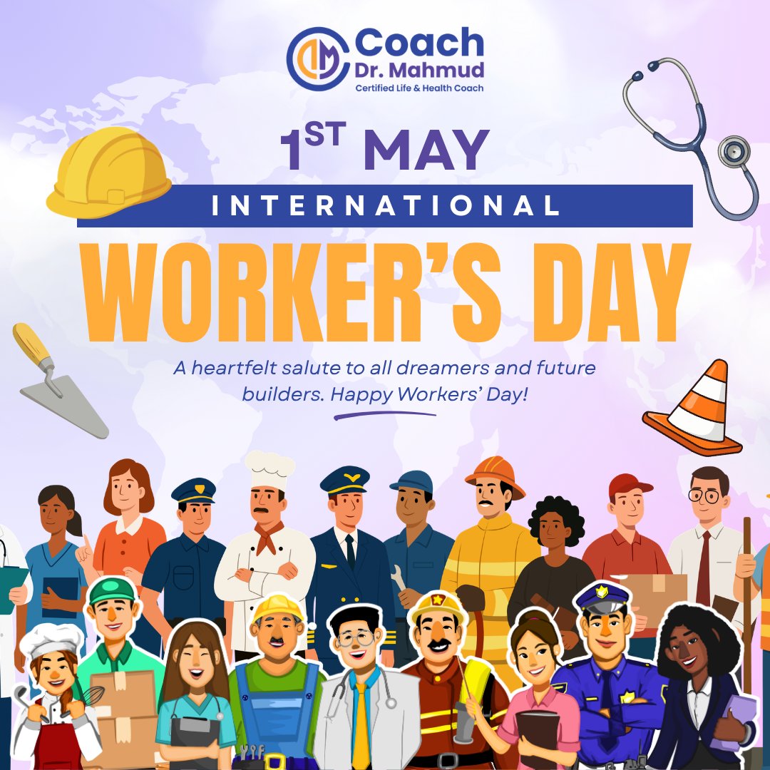 coachdrmahmud's tweet image. Today is International Worker Day 👷‍♀️⚒

This Workers’ Day, remember:
Success isn’t only about working hard —
it’s about staying mentally and physically healthy 💚

#lifedecision #changeyourlife #mindsetmatters #personalgrowth #takeaction #SuccessJourney #newbeginning