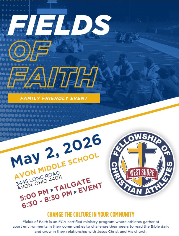 AvonFCA's tweet photo. Join us for Fields of Faith this Saturday, May 2nd at Avon Middle School! 

Tailgate &amp; food start at 5 PM
Program begins at 6:30 PM
A great night for families and students. Come be part of this powerful event sponsored by Fellowship of Christian Athletes! https://t.co/SJdykg9Nzd