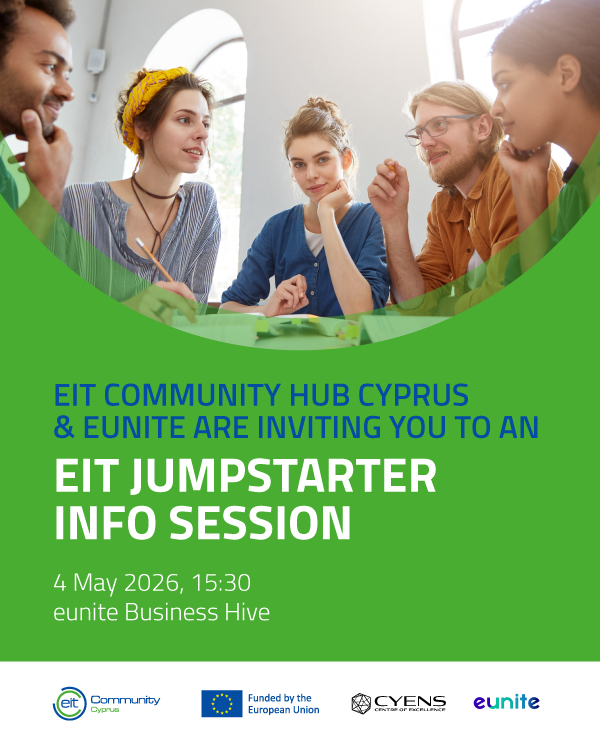 euniteCyprus's tweet photo. 🇪🇺EIT Jumpstarter Info Session
📅 4 May 2026
🕒 15:30
📍 eunite Business Hive

👉 Join us &amp; kickstart your innovation journey!
Register now:https://t.co/PrXCZthuE6
#cyprus #startup https://t.co/C5V46IiqM1