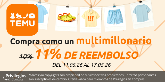 Privicompras's tweet photo. Desde hoy hasta el domingo, 17 de mayo, disfruta de un 11% de reembolso en todas tus compras en Temu realizadas a través de #PrivilegiosenCompras. Aprovecha para comprar lo que lleva tiempo esperando en tu carrito. https://t.co/hquMmxoaJZ