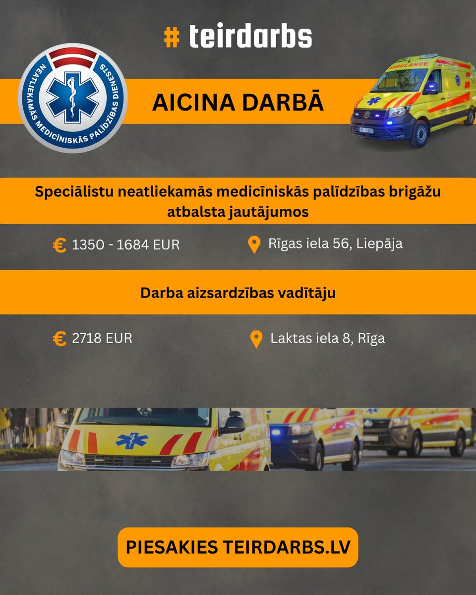 teirdarbs's tweet photo. 🚑 NMPD aicina darbā!
👉 Piesakies: https://t.co/KOFuJnNxsE
#teirdarbs #Vakances #darbs #NMPD #darbsLatvijā #reklāma #cv https://t.co/X3ELGv6UWR