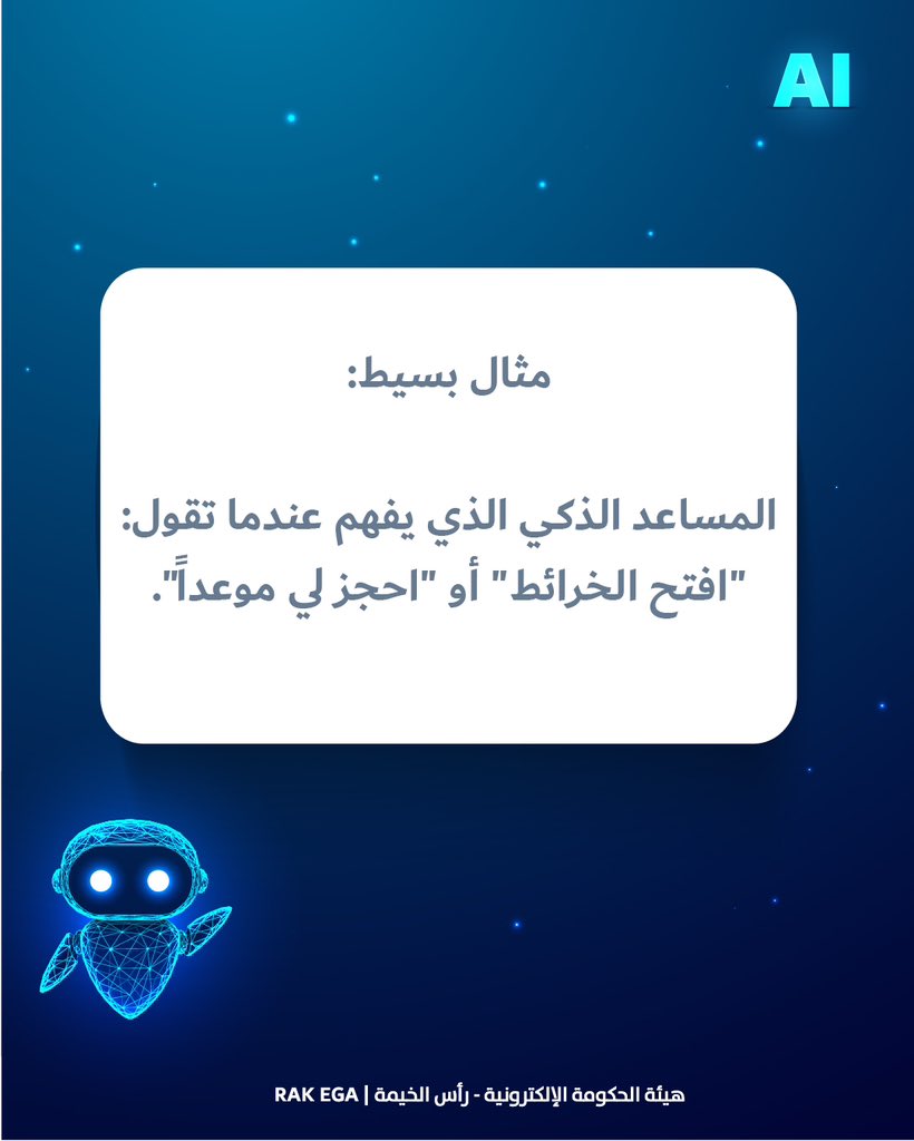 RAKeGov's tweet photo. معالجة اللغة الطبيعية (NLP)
قدرة الكمبيوترعلى فهم اللغة البشرية كما نتحدث بها يومياً. سواء كانت نصوصاً أو كلاماً.
مثل: المساعد الذكي الذي يفهم عندما تقول: "افتح الخرائط" أو "احجز لي موعداً"
.
#راس_الخيمة #هيئة_الحكومة_الإلكترونية https://t.co/YCW7d0OXPr