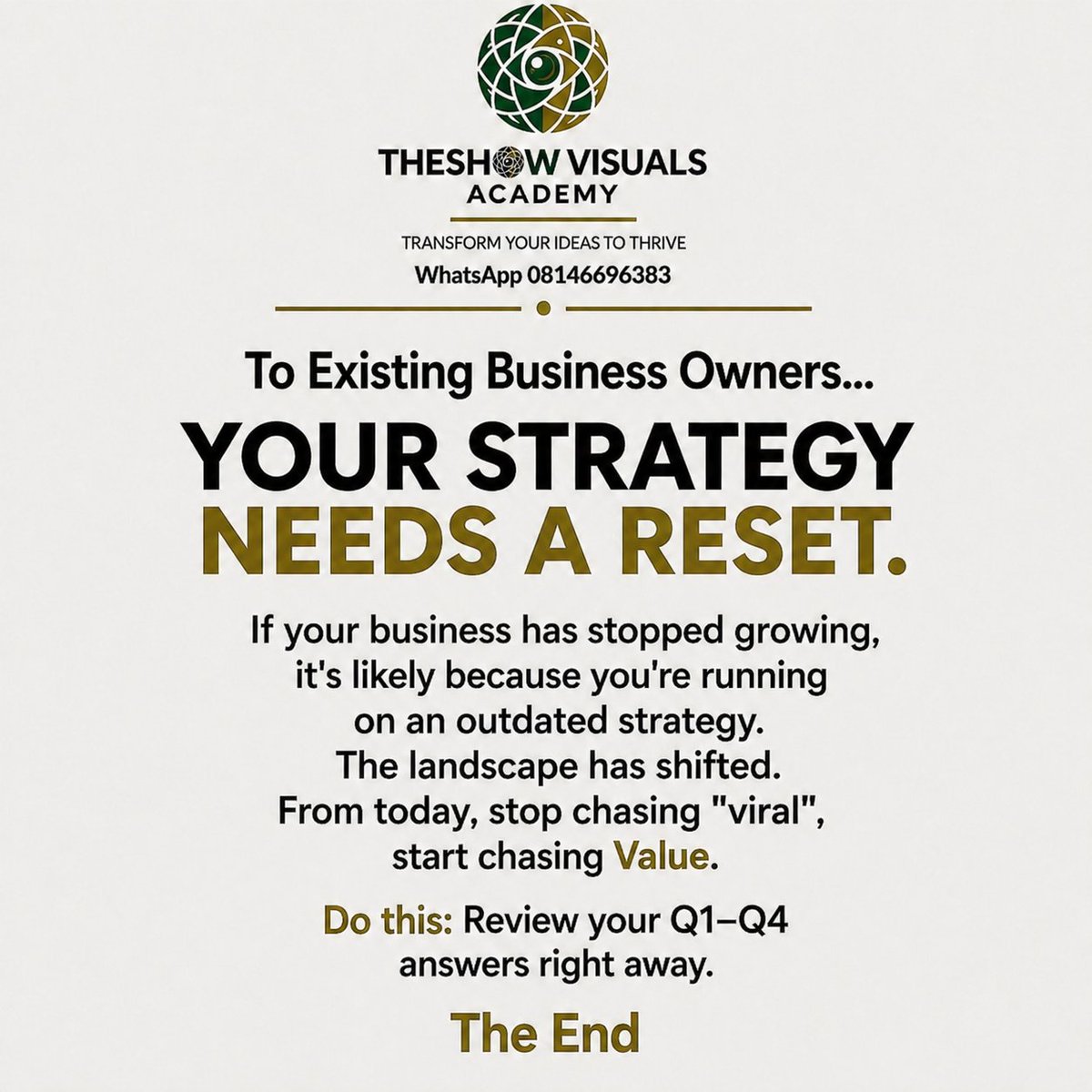 TheFunmyShow's tweet image. If you cannot answer these four basic questions, your business needs a strategy reset. That is exactly what I do.

Send us a DM. Let's connect.

#theshowvisuals #explore #digitalbusiness #consultthe_funmyshow