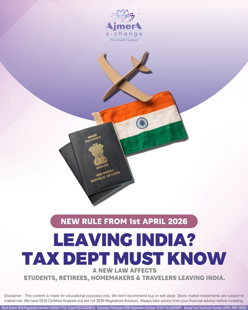 ajmeraxchange's tweet image. From 1st April 2026, new tax compliance rules may require pre-departure declarations for international travel. Stay informed to avoid last-minute issues at the airport.

#IncomeTaxIndia #TaxCompliance #InternationalTravel #NRI #AjmeraXchange