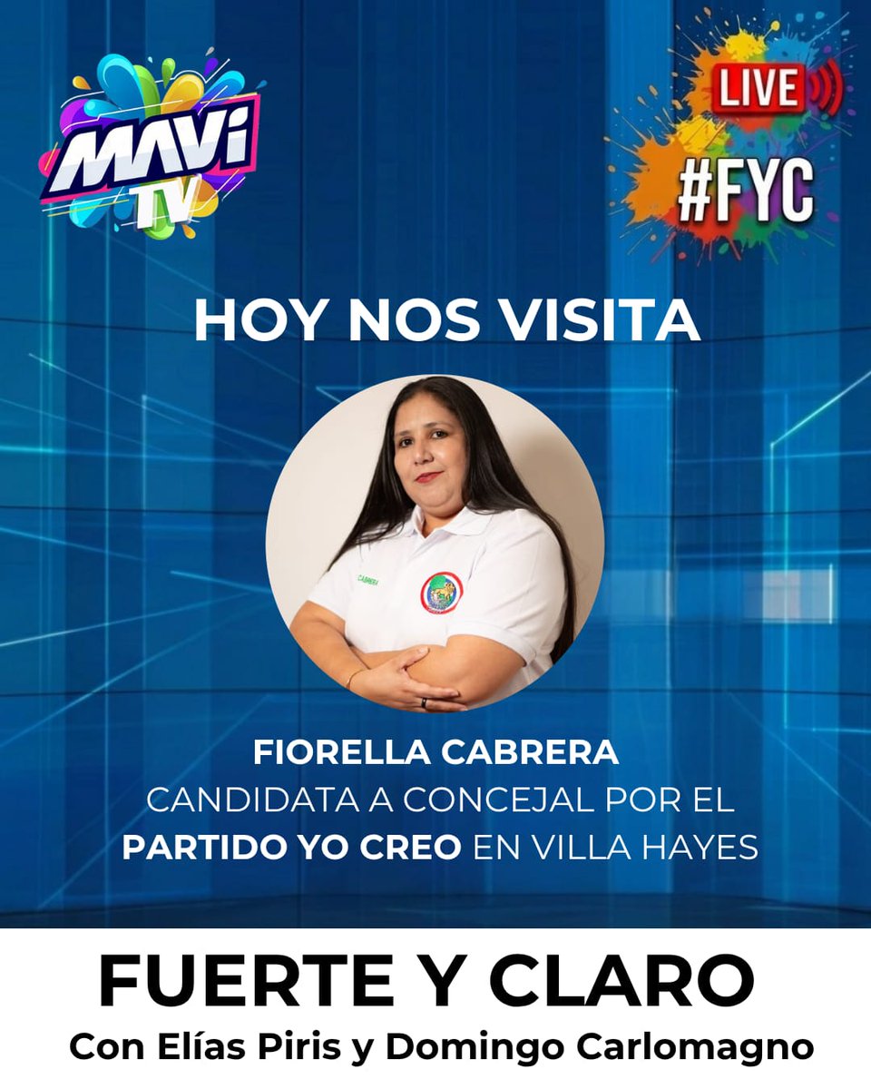 mavitvpy's tweet photo. Fiorella Cabrera nos acompaña en piso para contarnos más sobre su propuesta para Villa Hayes.

Desde las 8:30, prendete! https://t.co/iQwbk2PmSh