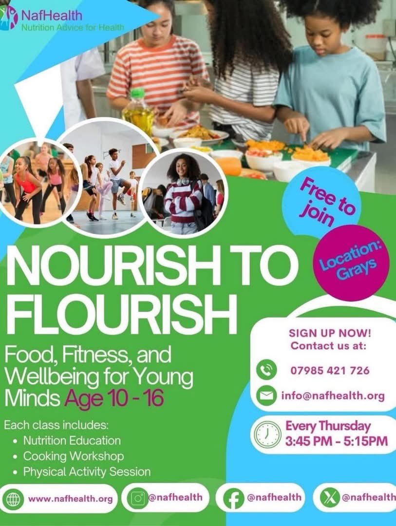 nafhealth's tweet photo. Happening today in Grays!

Nourish to Flourish 🕒 3:45pm
For ages 10–16

Nutrition • Cooking • Physical activity • Confidence

📞 07985 421726
📧 info@nafhealth.org

#NourishToFlourish #NafHealth #YouthWellbeing https://t.co/AUhnKkHxpd