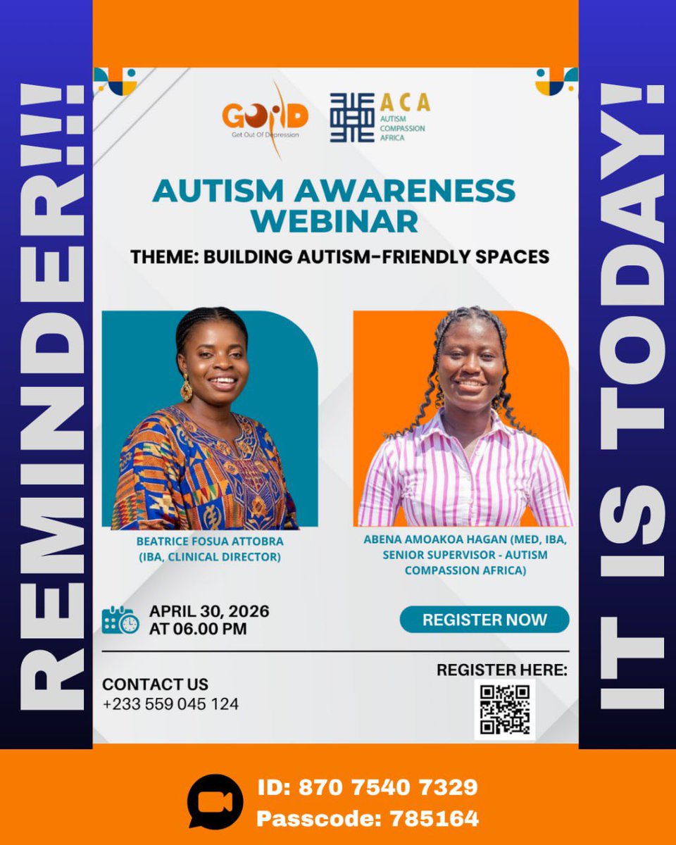 _GOODFoundation's tweet photo. Our Autism awareness webinar is today🎉

Join us and @AutismComAfri as we look at building autism-friendly spaces.

Join: https://t.co/gNie16KP7r

ID: 870 7540 7329
Passcode: 785164

Time: 6PM
See you soon!

#AutismAwareness #Neurodiversity #InclusionMatters #Autism https://t.co/pbgCJ60xLz