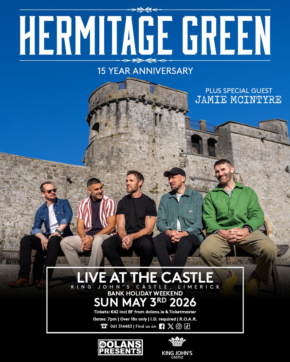 mydolans's tweet photo. ***THIS SUNDAY***
Hermitage Green
+ plus special guest Jamie McIntyre
Live at the Castle, Limerick, Sunday May 3rd.
Remaining tickets here: https://t.co/0o6gPVy9ZR
#hermitagegreen #jamiemcintyre #liveatthecastle #kingjohnscastle #bankholidayweekend #dolans #limerick https://t.co/HdPN5IjyXJ