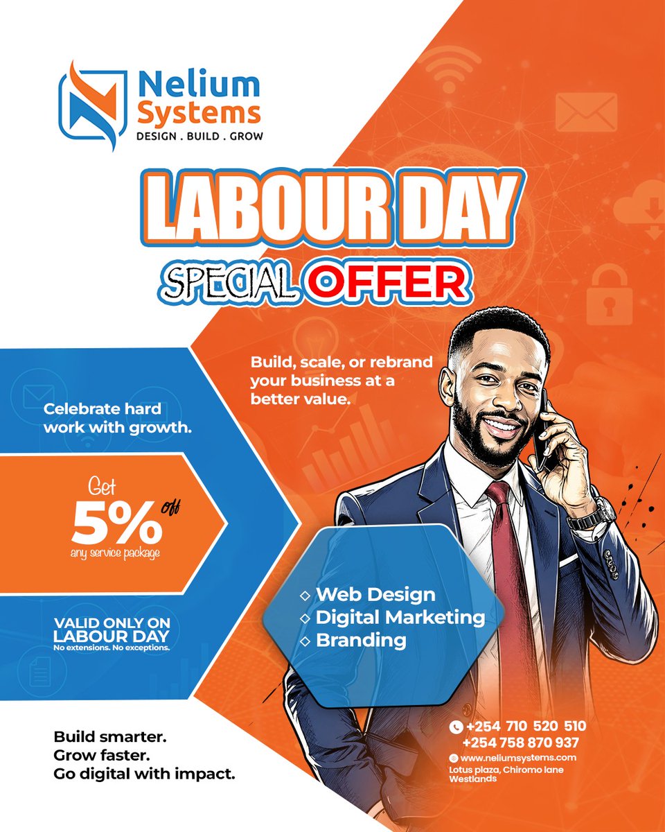 Nelium_Systems's tweet photo. Celebrate Labour Day by investing in your growth.

Get 5% off any service package.
Web design. Digital marketing. Branding.
Valid on Labour Day only.

#LabourDay #BusinessGrowth #WebDesign #DigitalMarketing #Branding #Entrepreneurs #SmallBusiness #GrowthStrategy https://t.co/wmier5kaJV