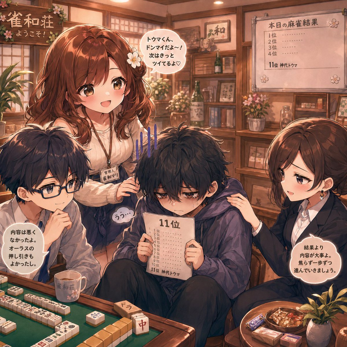 Anime Mahjong Loss Consolation Scene