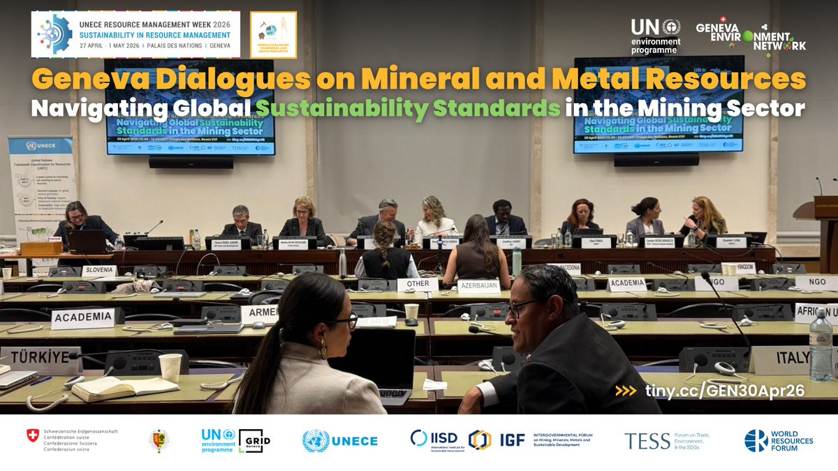 GENetwork's tweet image. #Live now!

In the margins of @UNECE Resource Management Week, join the #GENeva Dialogue on Minerals &amp;amp; Metals for a discussion on a @UNEP-@IGFMining report on the evolving landscape of #SustainabilityStandards &amp;amp; initiatives.

▶️ tiny.cc/GEN30Apr26
📺 youtube.com/watch?v=74spAs…