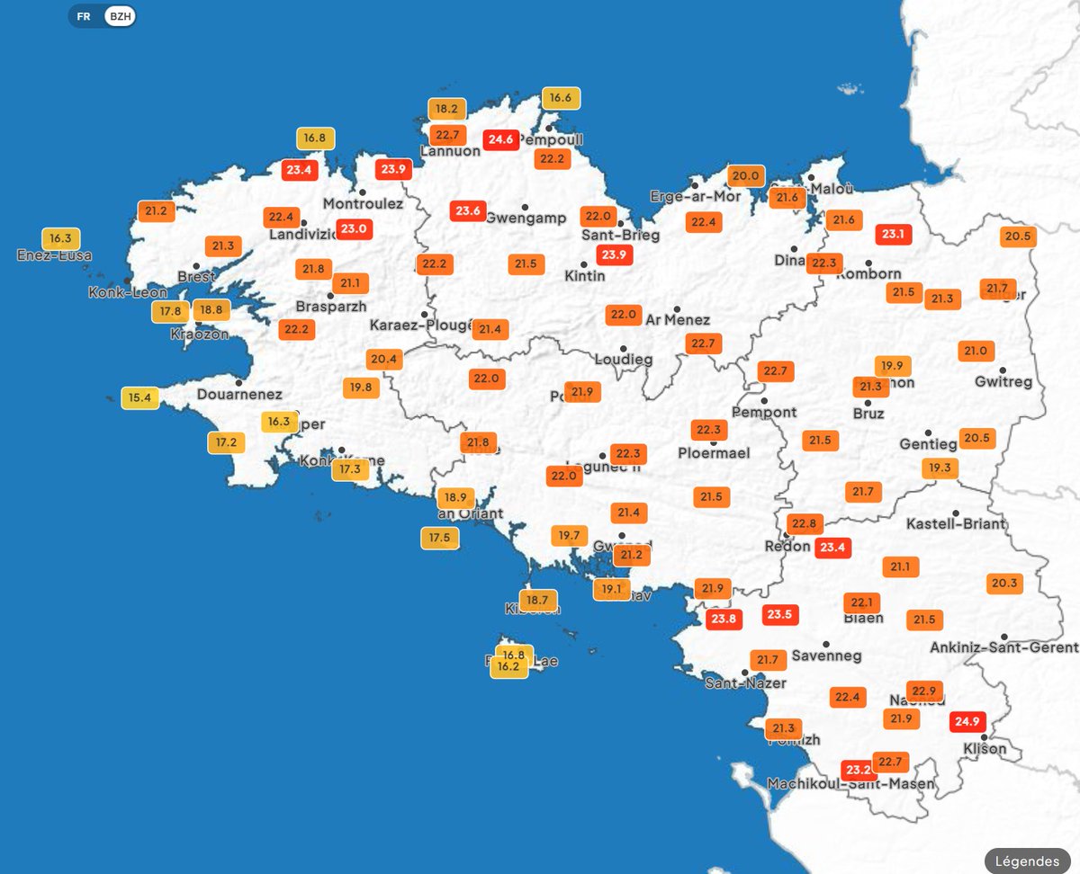 Temps_Breton's tweet image. #Douceur 🌡️📈 Les rayons du soleil réchauffent les basses couches de l'atmosphère sur l'ensemble de la région. L'air frais en altitude va permettre la formation de cumulus qui vont rapidement évoluer et engendrer de l'orage.
🔎 temps-breton.fr/observations/c…
#Bretagne