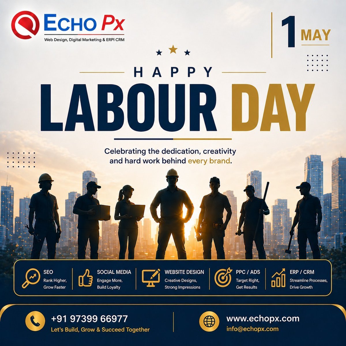 echopx's tweet photo. Happy Labour Day

This Labour Day, we celebrate the people who build, design, market, and grow businesses every day. At EchoPx, we value the hard work that turns ideas into impactful results.

#LabourDay #HappyLabourDay #EchoPx #DigitalMarketing #WebDesign #ERP #CRM https://t.co/i4InewvXs3