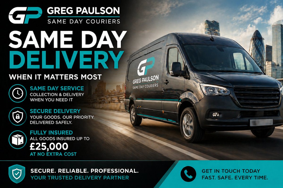 PaulsonCouriers's tweet image. Greg Paulson Same Day Couriers, a secure &amp;amp; insured delivery service you can trust.

Our #courier #insurance helps protect your goods while they are in our care, giving you confidence that your #delivery is covered.

Find out more: gregpaulsoncourier.co.uk/cgi-bin/diaris…