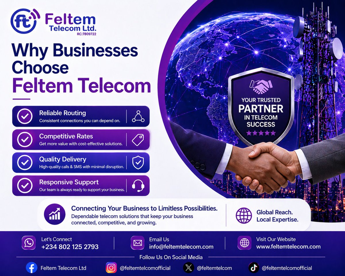 feltemtelcom's tweet photo. Businesses trust Feltem Telecom Ltd for dependable telecom solutions built around performance and service quality.
Letโs work together.
WhatsApp: https://t.co/JDkndCTlcG
#TrustedPartner #TelecomExperts #FeltemTelecom #BusinessConnectivity https://t.co/S2esE3NEFc