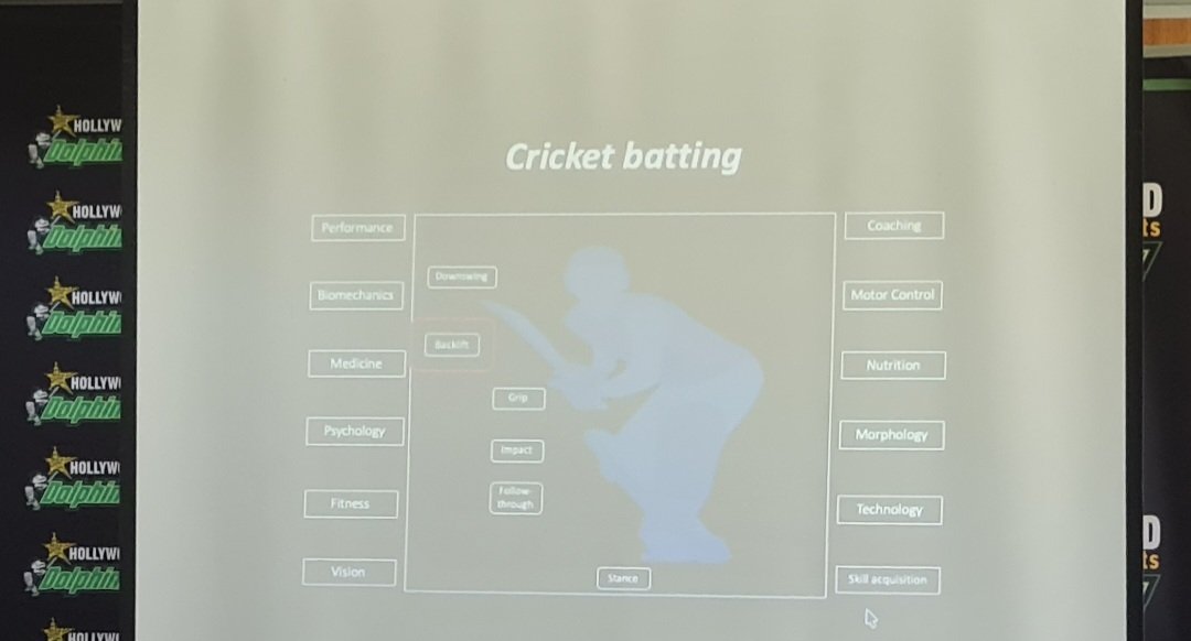 Figjamfan's tweet photo. Natal Cricket Society yesterday had a good friend of mine, @Prof_HN talk about the work he's done around the world over the last decade. It was insightful &amp; really interesting to hear the science behind batting techniques. Thanks for the invite, brother! 🤗 #Cricket 🏏 https://t.co/FRmYCvv3yv