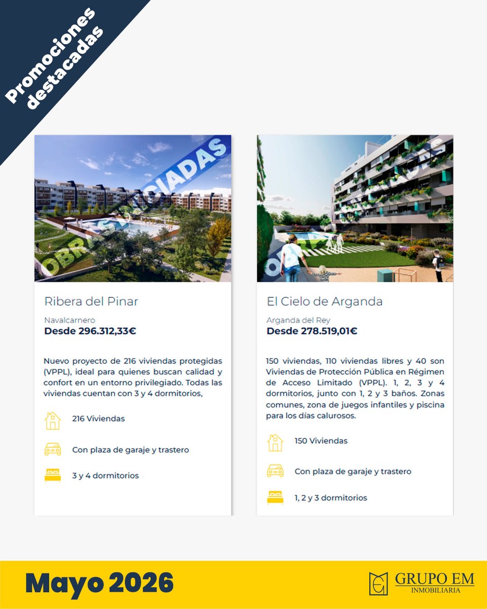 GrupoEMinmo's tweet image. 🔥 MAYO es el momento de estrenar vivienda 🏢🏠

Descubre nuestras promociones destacadas y encuentra tu nuevo hogar antes de que vuelen. ✨

📍Leganés y Pozuelo

🌐 Y muchas más promociones en grupoeminmobiliaria.com

#ObraNueva #GrupoEM #TuNuevoHoga