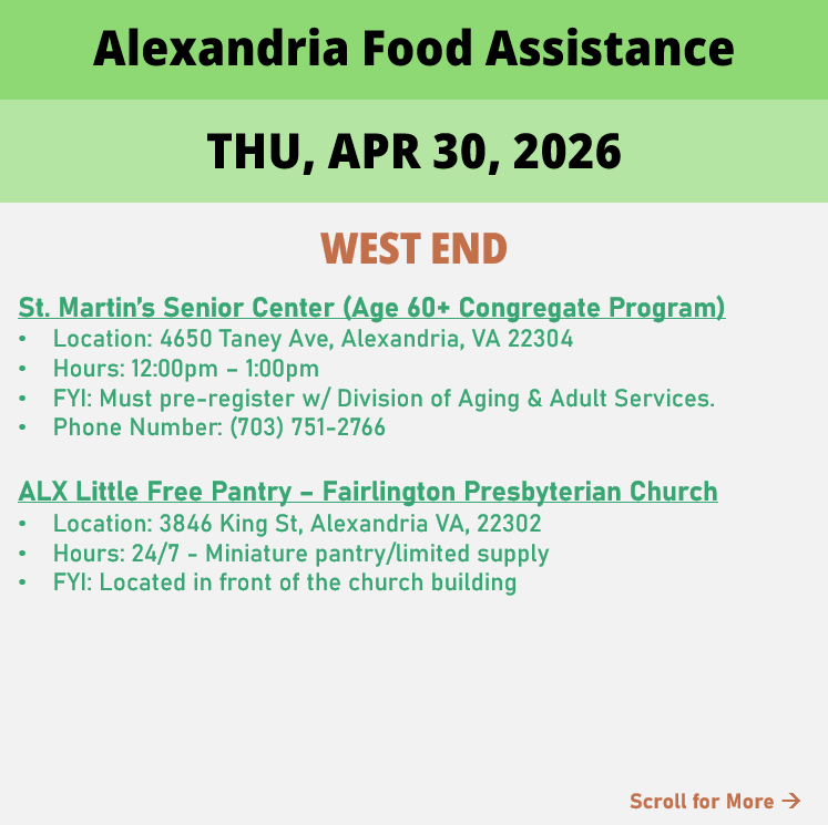 hungerfreealx's tweet image. (Post 2 of 2) On Thursday, April 30, here are open locations in Alexandria, VA for food assistance, organized by neighborhood. Everybody deserves to eat. #help #finding #food #alexandriava