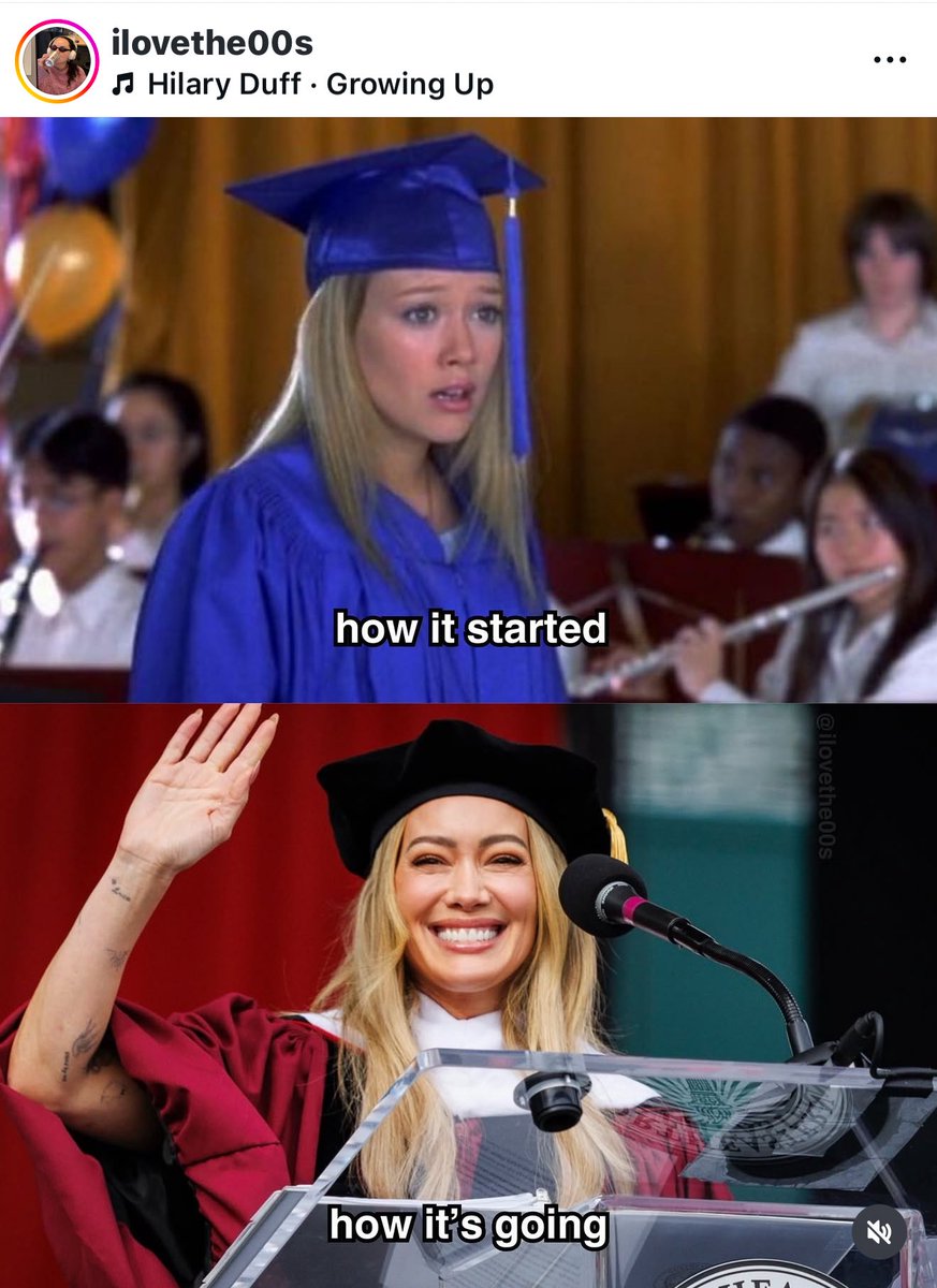 HiLiran_israel's tweet image. Hilary duff 🌟 how it started 👉🏼how it’s going #graduation #hilaryduff #lizziemcguire
