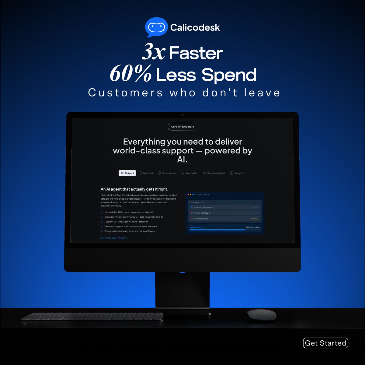CalicoDesk's tweet image. 3x faster. 60% lower cost.

AI support that never sleeps.
Instant replies. No delays. No lost customers.
Get started, link in bio

#AISupport #SaaS #Ecommerce #Automation