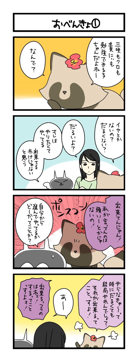 夜の4コマ部屋】おべんきょ ① / サチコと神ねこ様 第2622回 / wako