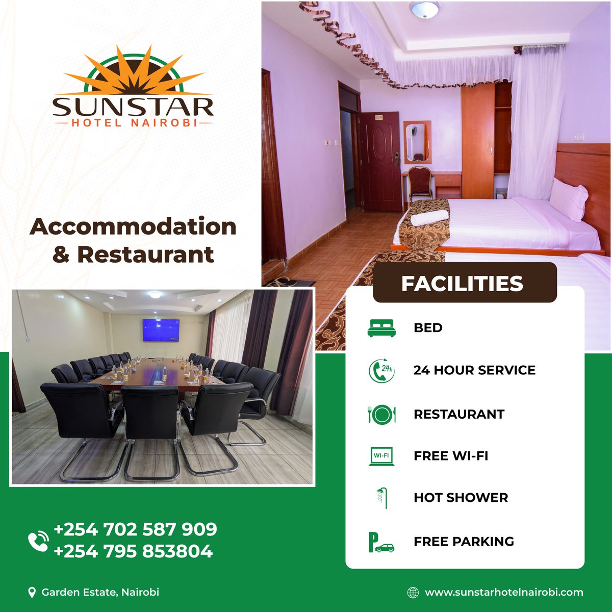 SunstarHotel's tweet photo. 𝐂𝐈𝐓𝐘 𝐒𝐓𝐀𝐘… 𝐌𝐀𝐊𝐄 𝐈𝐓 𝐂𝐎𝐌𝐅𝐎𝐑𝐓𝐀𝐁𝐋𝐄 

Right in the heart of Nairobi, Sunstar Hotel gives you that rare mix — convenience outside, calm inside.
Spacious rooms to unwind after a long day, reliable Wi-Fi to keep you connected, hot showers to reset, and a restaurant that understands exactly what you need 🍽️

Got business on your mind? Our conference spaces are set for focus, productivity, and smooth meetings — no distractions, just results.
Whether it’s work, rest, or a bit of both… you’ll find your rhythm here.

📞 0702 587 909 / 0795 853 804
🌐 https://t.co/1l1LxSU0sd⁠

#CityStayKE #BusinessTravelKE #NairobiHotels  #StaycationKE
#BookNow