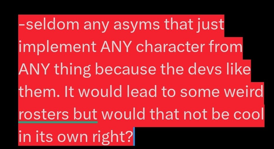 IDKAGU's tweet photo. @tha1p3rs -which imo is a missed opportunity because there are a LOT of characters and ips people like that would fit PERFECTLY in a juggernaut/vsh-equivalent that no one has tried yet

there's also a general lack of a true variety asym. every asym sticks to its one theme, and there are- https://t.co/vLZqpJsMi1