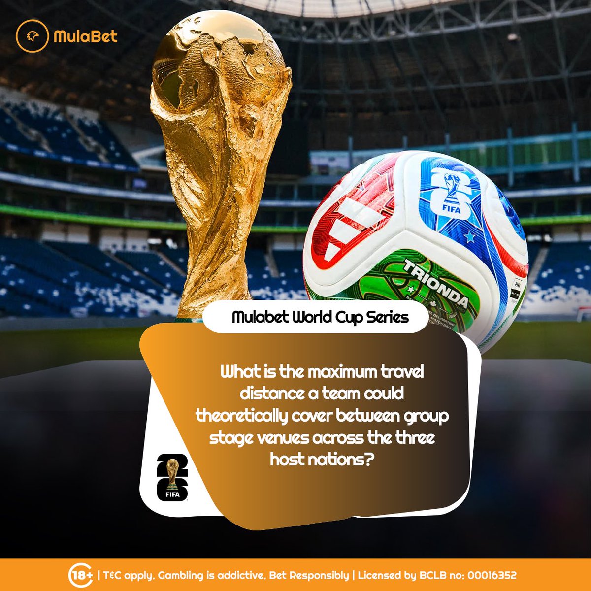Mulabet_kenya's tweet photo. What is the maximum travel distance a team could theoretically cover during the group stages from one stadium to the other? #MulaBet https://t.co/pgLaEgwFgh