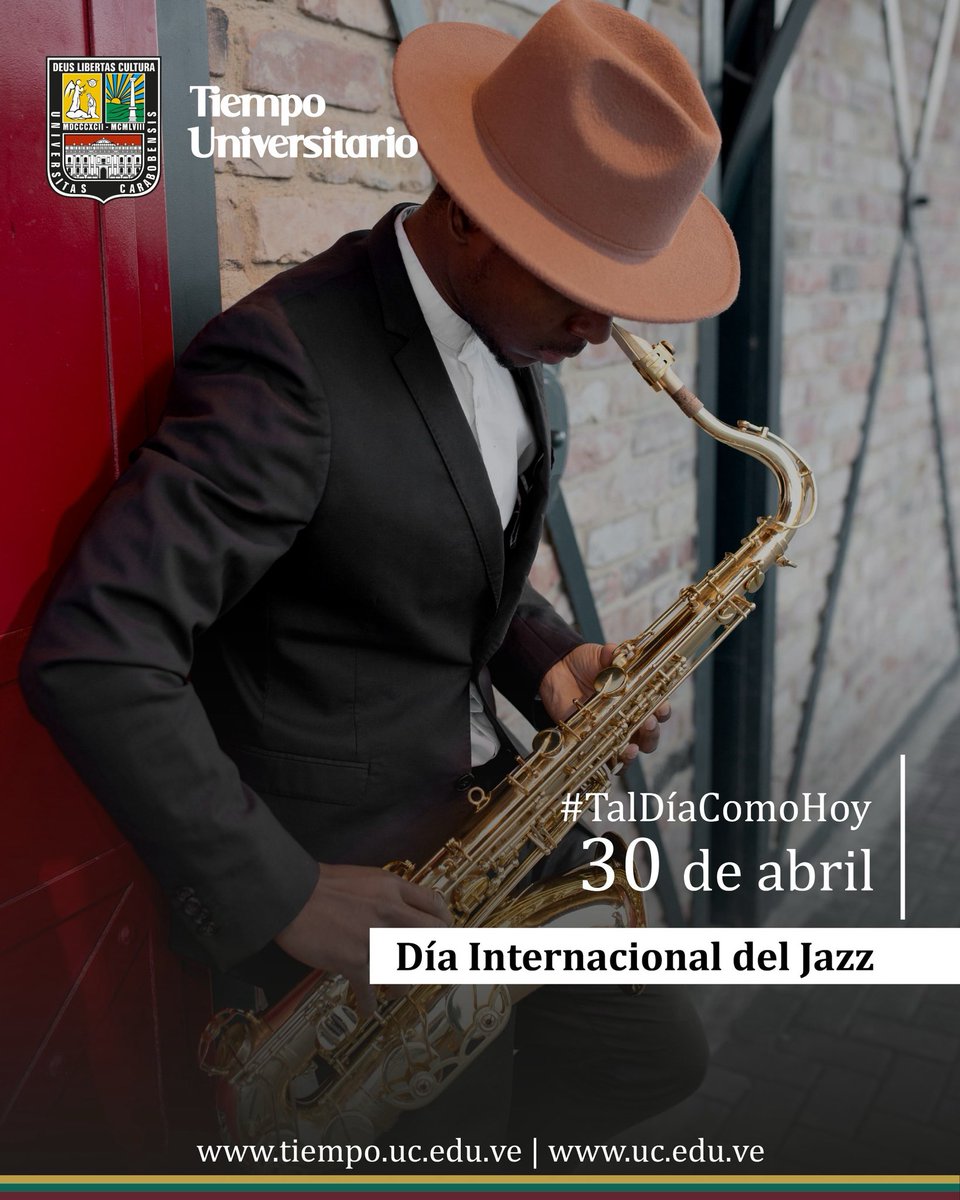 UCarabobo's tweet image. #TalDíaComoHoy se celebra el Día Internacional del Jazz, género musical influenciado por ritmos  de la cultura afroamericana y que se origina en EEUU. Tiene la particularidad de ser interpretado sin partituras y sin fronteras físicas. #UC
