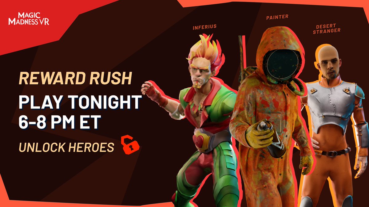 MagicMadness_VR's tweet photo. Hey, did you know we run Reward Rush every Thursday and Sunday? 🏆

Every week, players jump into the arena, fight for exclusive heroes and skins, and leave with something to show for it. Just for playing. ⚔️🛡️

Well… tonight is one of those nights. 👀
The arena is waiting.

Join us on Discord so you don’t miss what’s coming next 👉 https://t.co/xjUToPRbCO
