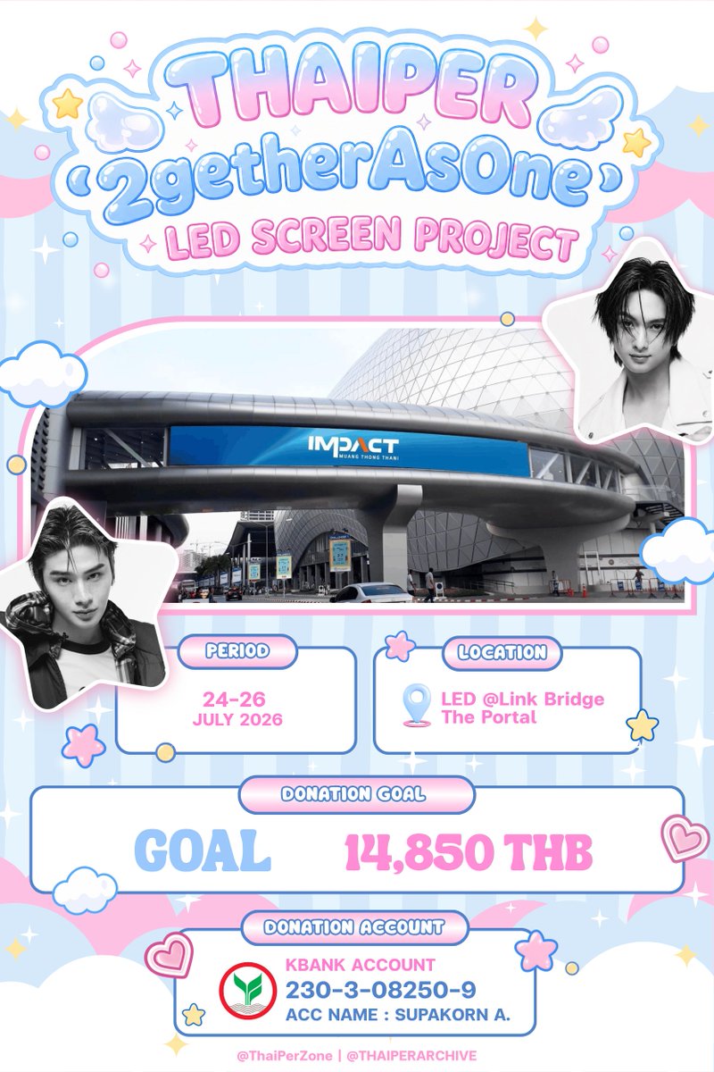 ThaiPerZone's tweet image. 𝑻𝑯𝑨𝑰𝑷𝑬𝑹 shining brighter together ♡

✧ ˚₊‧ #THAIPER2getherAsOne Project — for THAI &amp;amp; COPPER

🎬 LED Screen Project
📍 Link Bridge The Portal

⭐️ GOAL: 14,850฿

🍀 Donate here: forms.gle/DmNQGLfcoQZgqQ…
🗓️ Today – 25 JUN 2026

#BUS_LIGHTASONE
#THAIchayanon #COPPERdechawat