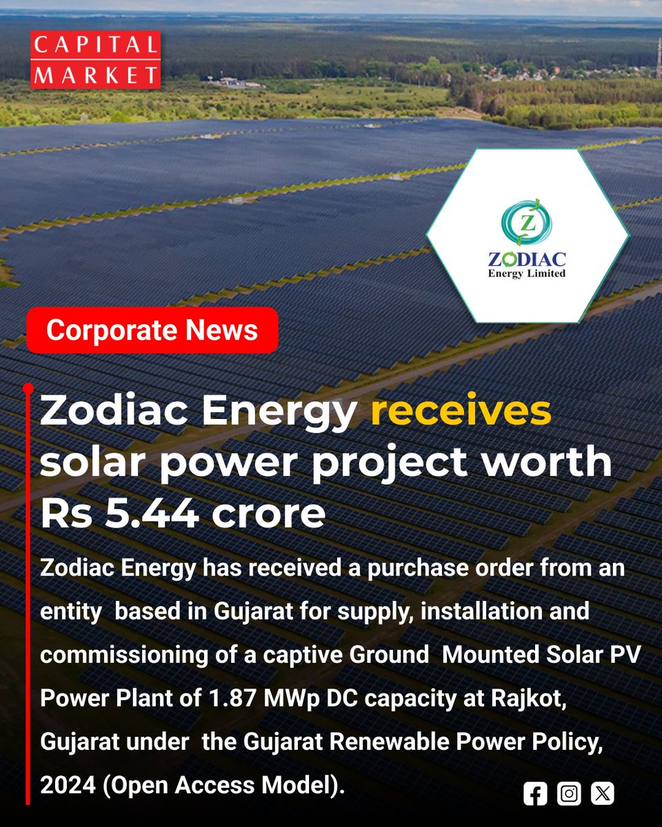 CapitalMarket17's tweet image. Zodiac Energy Shines Brighter with ₹5.44 Crore Solar Power Project Win
capitalmarket.com
#ZodiacEnergy #SolarPower #RenewableEnergy #GreenEnergy #CleanTech #SolarProject #EnergySector #Sustainability #Infrastructure #BusinessNews #StockMarket #IndiaGrowth #PowerIndustry