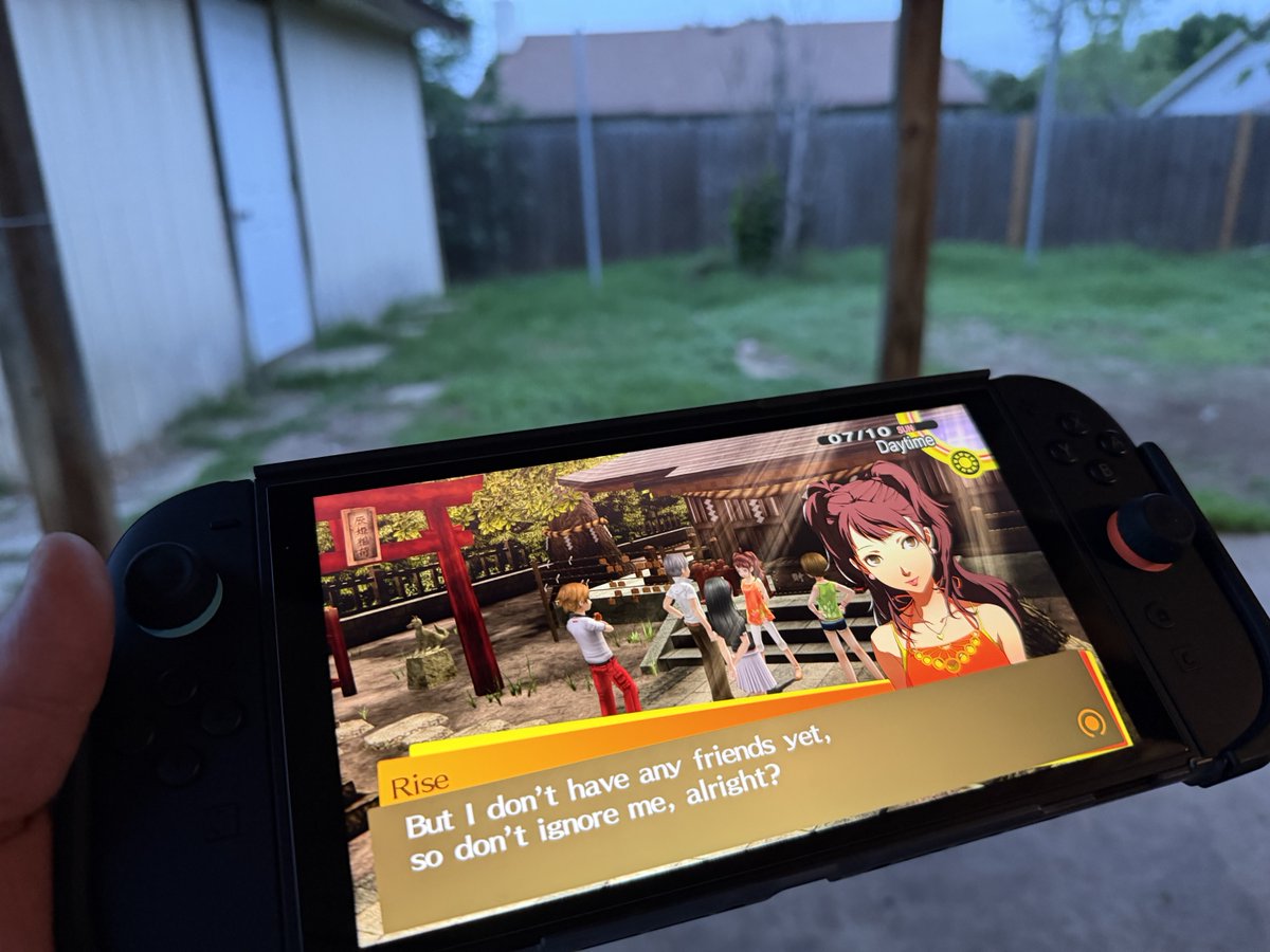 mavtheslacker's tweet image. a little #Persona4 Golden while letting my pup stretch his legs and i get my morning smoke in :) #selfemployment is a great feeling #nintendoswitch2 #nintendo #Switch2