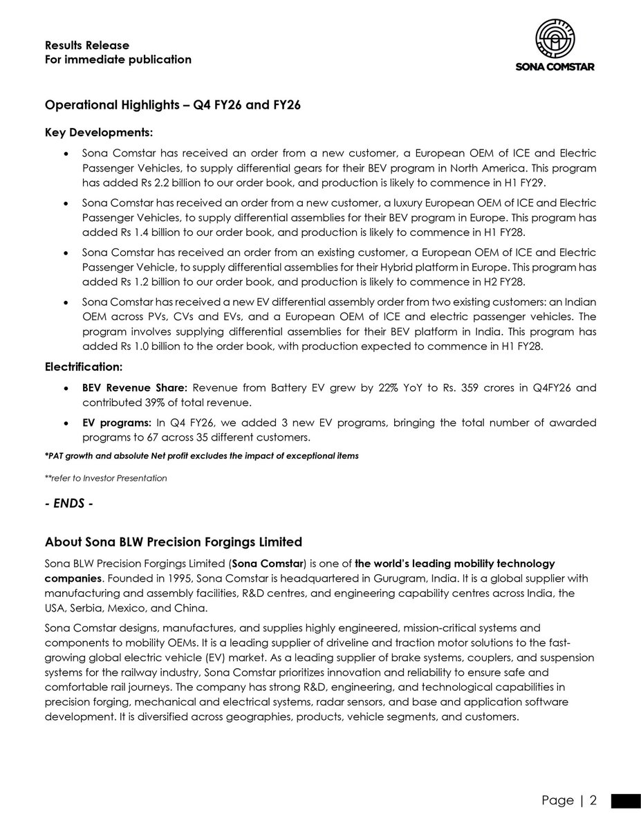 sonacomstar's tweet photo. Our Q4 FY26 results demonstrate significant advancement across all strategic priorities, driven by a focused commitment to innovation and consistent execution throughout the organisation.

We express our gratitude to our customers, employees, and shareholders for their ongoing trust and support as we progress collectively.