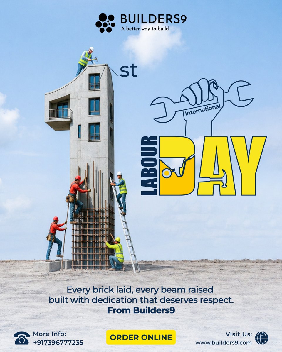 Builders9Online's tweet image. Behind every strong structure is the hard work of dedicated hands.
Every brick, every beam — built with effort, skill, and commitment.

Today, we recognize the people who turn plans into reality.

📞 +91 73967 77235
🌐 builders9.com

#Builders9 #LaborDay #Construction