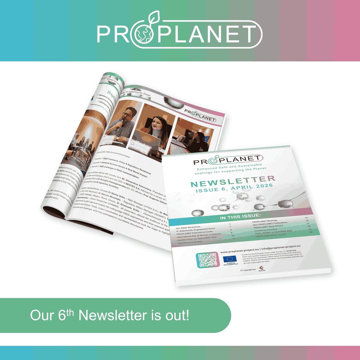 PROPLANETeu's tweet image. 🌍 The last edition of the @PROPLANETeu Newsletter is out!
Our 6th #newsletter highlights key #milestones, including:
🔹 Stronger EU action on #PFAS regulation
🔹 Progress on #SSbD through events and workshops, including "SSbD in practice"
🔹 The launch of the PROPLANET