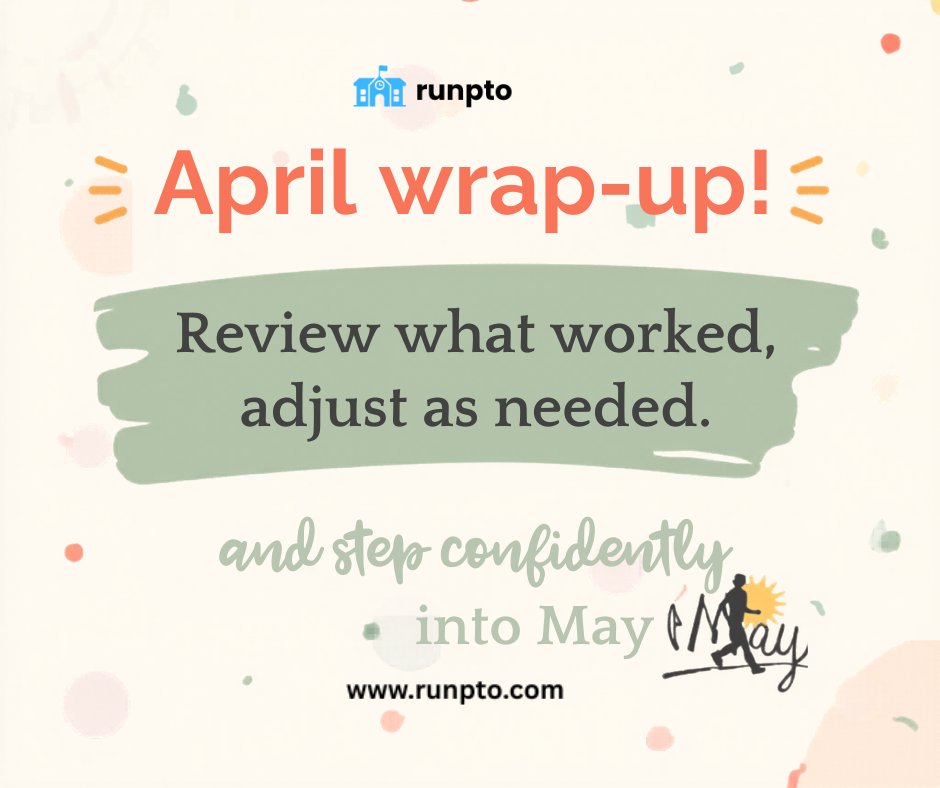 runpto's tweet image. 🎉 April wrap-up!
Review what worked, adjust where needed, and step confidently into May.
 #PTA #PTO #BoosterClub #PTAManagement #PTOManagement