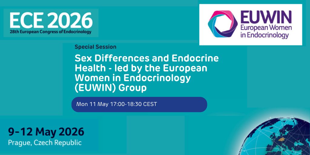 ESEndocrinology's tweet photo. Will we see you at #ECE2026? 

Join the EUWIN drinks reception &amp; symposium on 11 May 2026, 16:30–18:30 CEST, North Hall/ECE Hub. 

Meet delegates &amp; learn about #EUWIN over a drink followed by ‘Sex differences and Endocrine Health’ session at 17:00. 
👉  https://t.co/LopgqS9iDx https://t.co/nZ2voST6gx