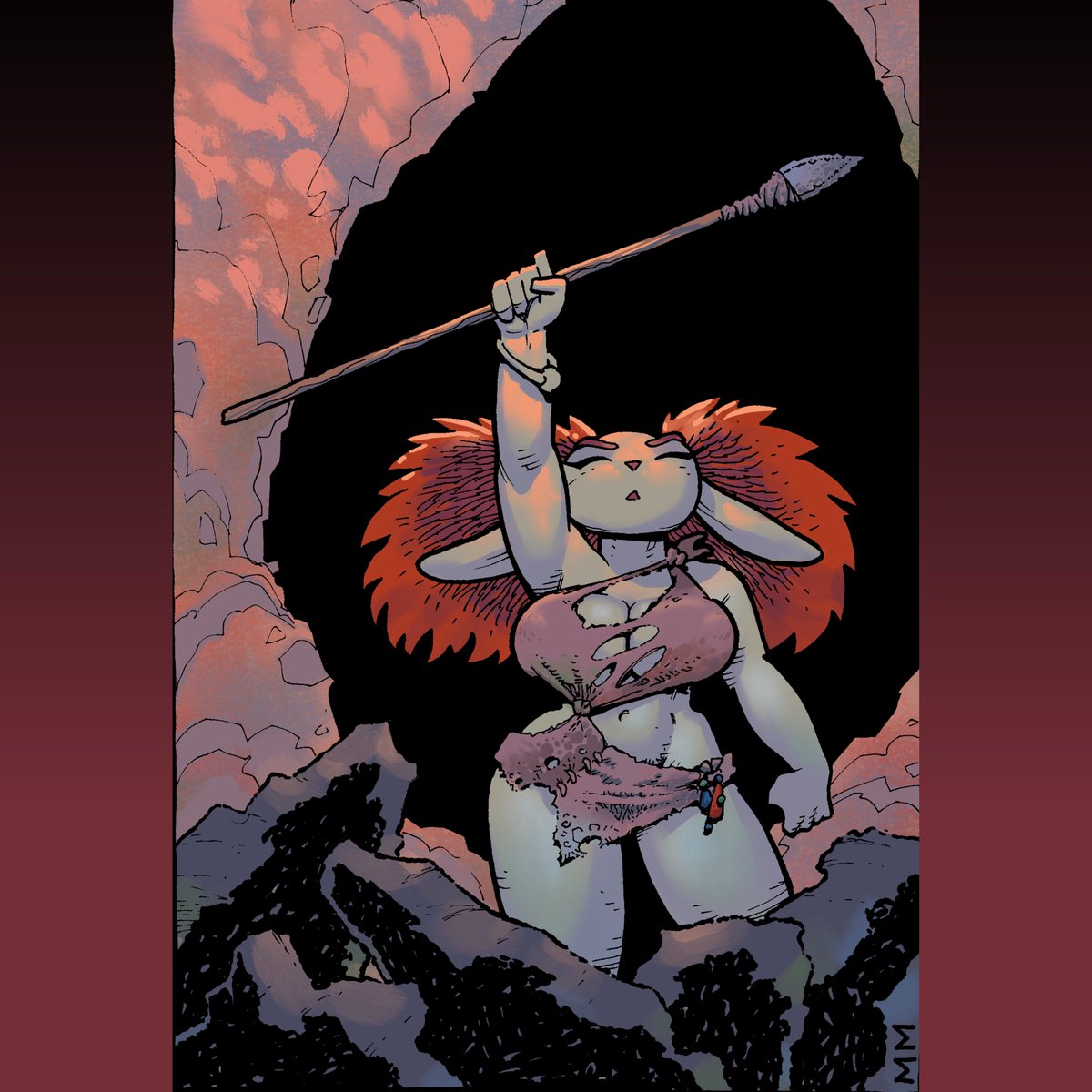 sandcrawlerman's tweet photo. More Morning Stretch , but with spear this time. Small ink drawing painted in Procreate. #comicartist #bunnygirl #fantasyart #amazonwoman https://t.co/aSYMbmUk0L