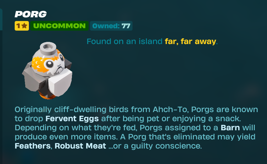 Porg are officially in LEGO Fortnite Odyssey x Star Wars!

Looks like they're teasing a potential Part 2 update!